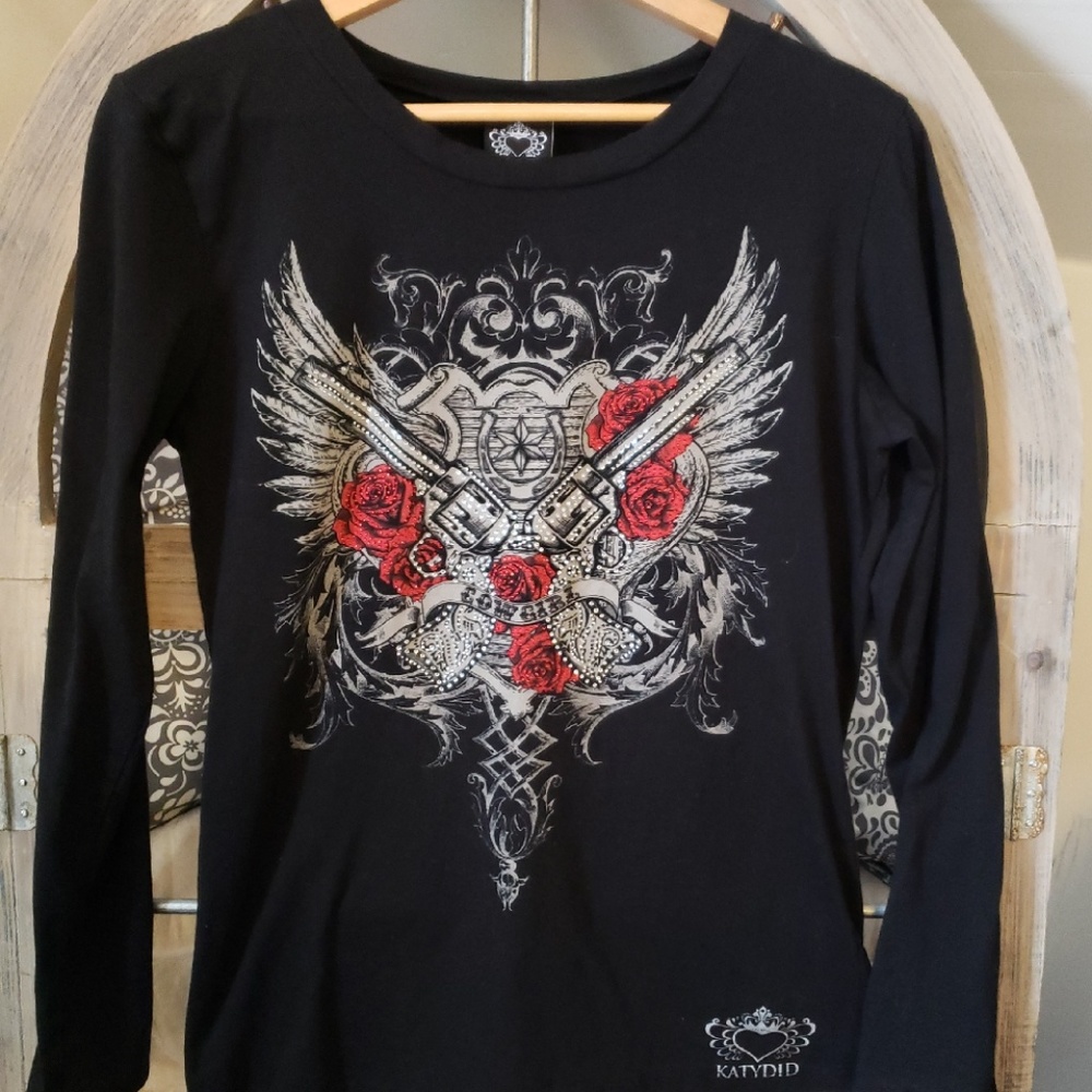 Katydid Tshirt rhinestones & Pistols